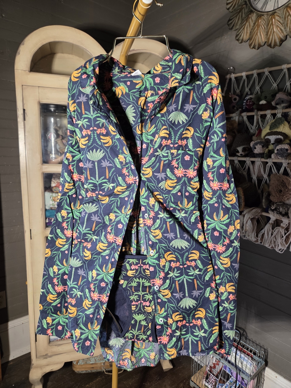 Old Navy Navy Tropical Floral Pajama Shirt W/ Matching Panties